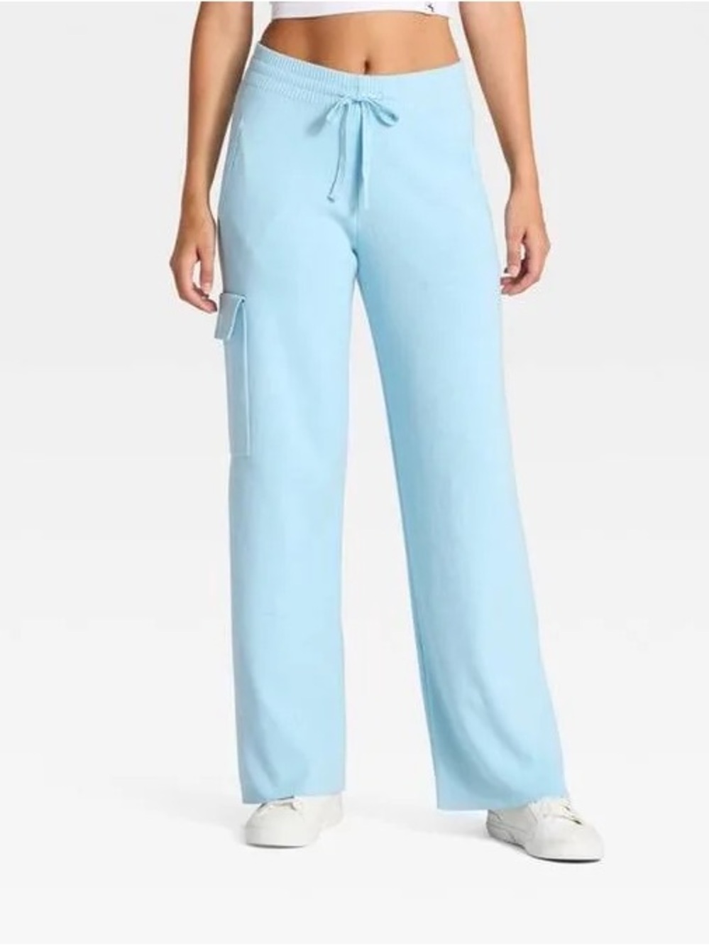 JoyLab Women's High-Rise Sweater Cargo Pants, M- Light Blue